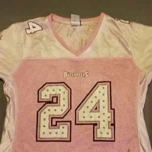 Pink white and silver glitter, buccaneers shirt